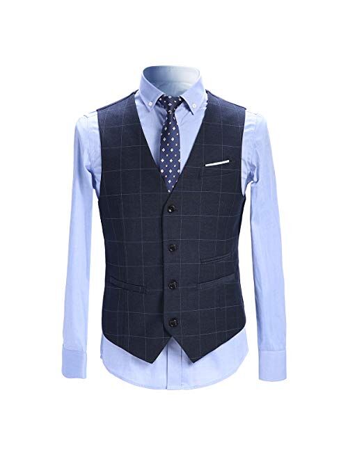 Mens 3 Piece Plaid Suits Slim Fit 2 Button Notched Lapel Dinner Dress Suit Set