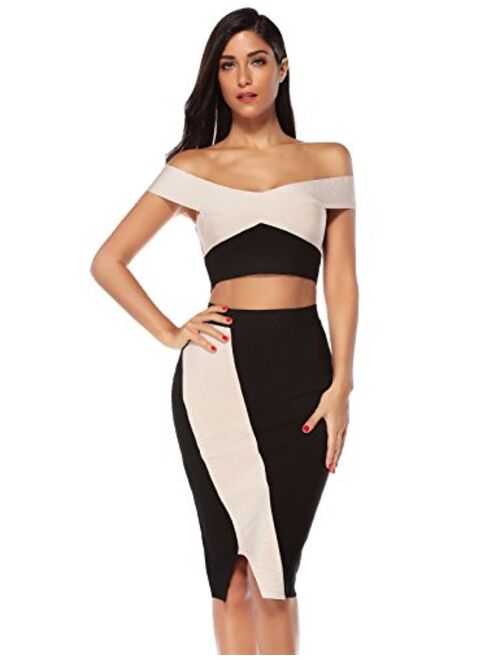 meilun Womens Two Piece Set Bandage Top&Skirt Bodycon Party Club Dress