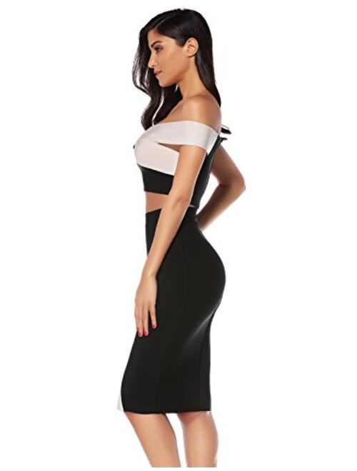 meilun Womens Two Piece Set Bandage Top&Skirt Bodycon Party Club Dress