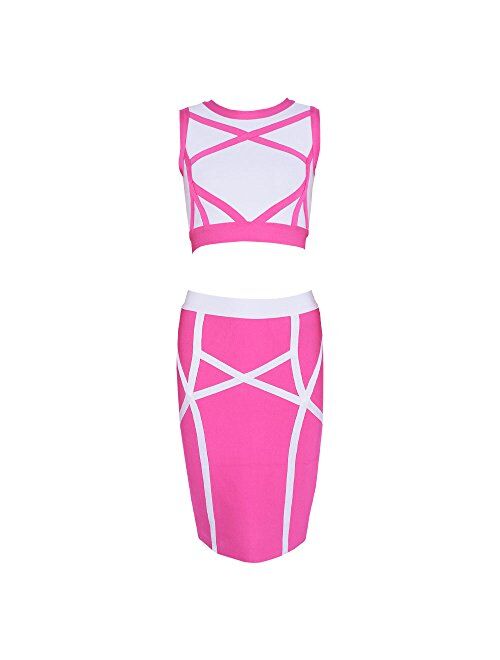 HLBandage Sleeveless Crop Top Skirt Two Piece Set Rayon Bandage Dress