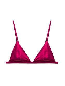 SilRiver Women's Silk Satin Triangle Bralette Soft Cup Wireless Bra Smooth and Comfortable Wire Free Bra Top