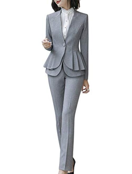 Womens 2 Piece Office Lady Business Suit Set Slim Fit Blazer Pant 1300-TK 