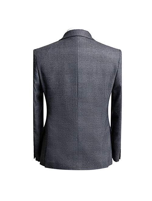 Mens Luxury 3 Piece Plaid Suit Set 2 Button Slim Fit Formal Tux Dress Suits