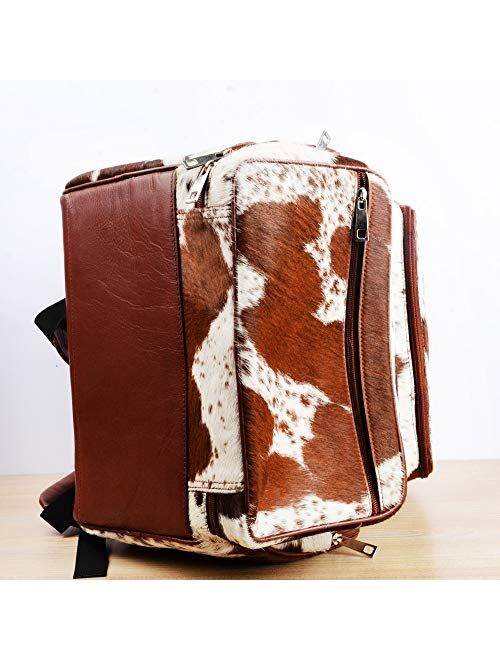 UGFashions Cowhide Diaper Bag Backpack Travel Backpack Brown & White Cowhide Fur Purse Backpack (Backpack + Shaving bag)
