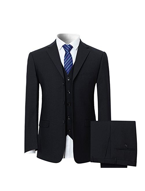 Mens Slim Fit Suit Solid Color Formal Business 3 Button 3-Piece Suit Set