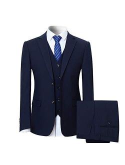 Mens Slim Fit Suit Solid Color Formal Business 2 Button 3-Piece Suit Set