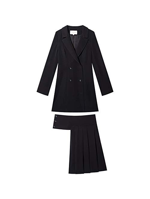 UUYUU Women Business Skirt Suit Fashion Elegant Irregular Ruffles Blazer+Mini Skirt Black Two Piece Office Sets (Size : Medium)