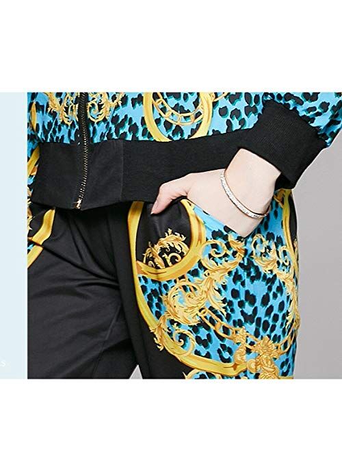 UXZDX Sports and Leisure Suit 2021 Spring New Long-Sleeved Baseball Uniform Jacket and Foot Pants Printing Two-Piece Suit (Size : Medium)