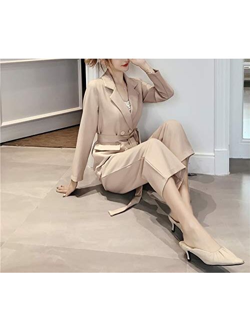 Women Elegant Lace Up Long Pant Notched Long Sleeves Blazer Jacket Office Wear Formal Work Suits Two Piece Suit Sets
