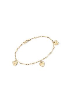 Child's 14kt Yellow Gold Heart Charm Bracelet. 6 inches