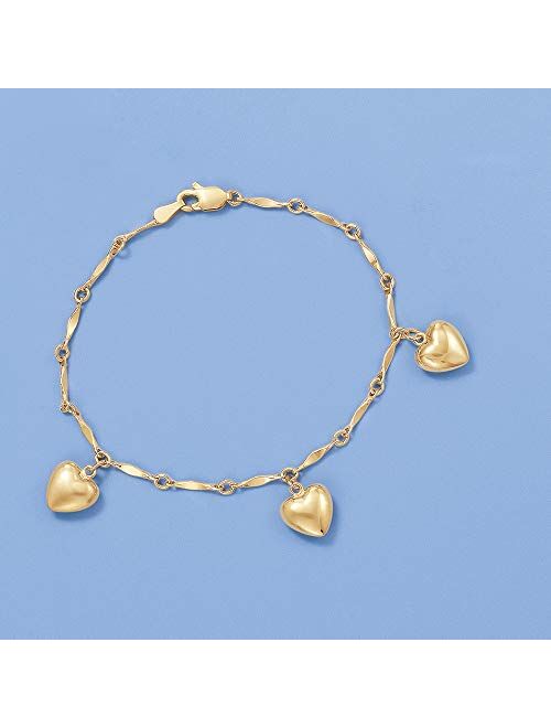 Ross-Simons Child's 14kt Yellow Gold Heart Charm Bracelet. 6 inches