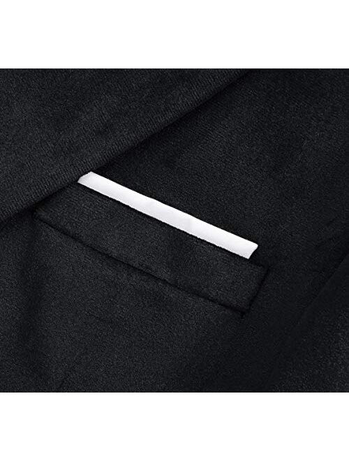 MOGU Mens Slim Fit 2Pc Velvet Suit One Button Notch Lapel Prom Suits