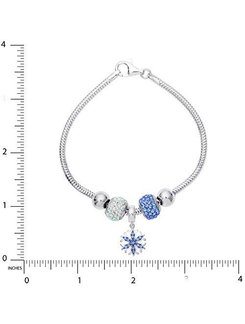 Disney Frozen Snowflake and Crystal Beads Sterling Silver Bundle Bracelet, 7.5”