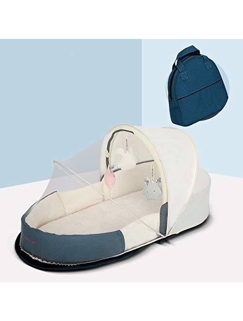 Travel Bassinet Foldable Baby Bed Diaper Bag Backpack Waterproof Crib Baby Changing Diapers Station Baby Nest Mommy Bag with Mattress