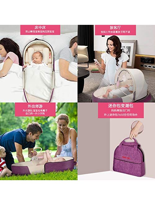 Travel Bassinet Foldable Baby Bed Diaper Bag Backpack Waterproof Crib Baby Changing Diapers Station Baby Nest Mommy Bag with Mattress