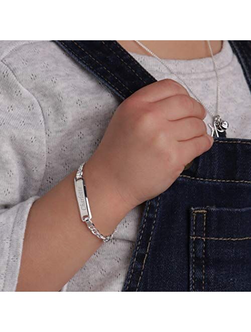 Personalized Gift Sterling Silver Children's I.D. Bracelet for Baby and Girls, Custom Jewelry with Engraved Name (Newborn - 12 Years)