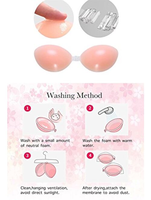 Personality Hua Womens Strapless Sticky Bras Invisible Adhesive Silicone Bras Self Push-up Reusabel Sexy Bras,Pack of 2
