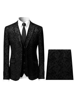 Men's Formal Elegant Solid Two Button 3 Pieces Suit Single Breasted Blazer Vest Pants Set
