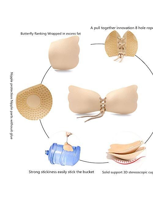 Adhesive Bra, Invisible Sticky Bra Strapless Push Up Backless Lift Bra  Women