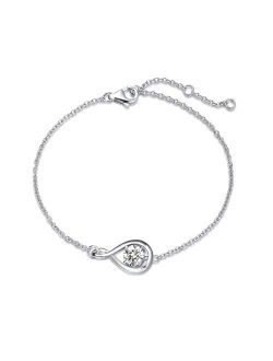 FANCIME 925 Sterling Silver Birthstone Bracelets for Women Dainty Simple Infinity Simulated Diamond Birthday Anniversary Jewelry Gifts for Her, Chain Length 6.7"+1.2" Ext