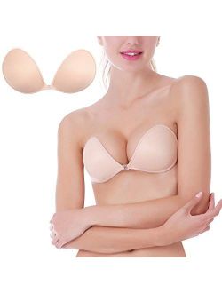 Strapless Adhesive Bra Push up Backless Sticky Bra Invisible Lift up Bra Reusable for Women Beige