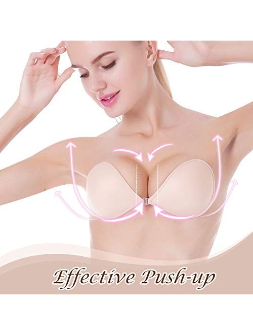 Strapless Adhesive Bra Push up Backless Sticky Bra Invisible Lift up Bra Reusable for Women Beige