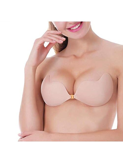 Aisprts 2 Pair Push Up Self Adhesive Bra Reusable Sticky Strapless Invisible Backless Plunge Bra