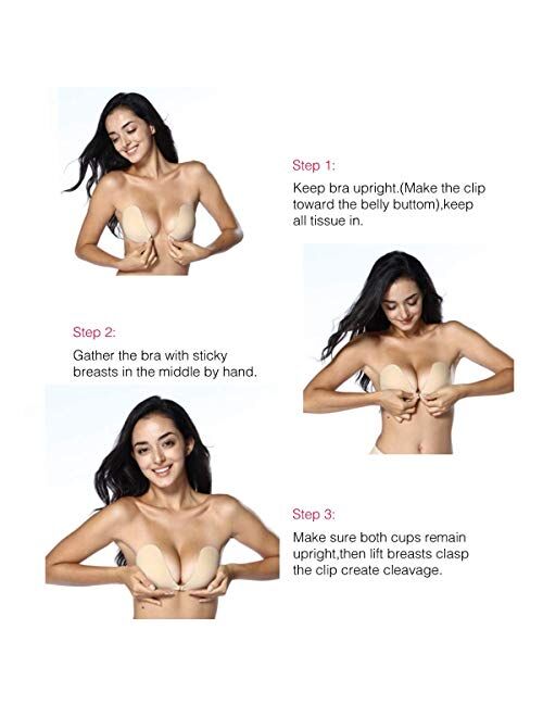 Whifenny Adhesive Sticky Bra Backless Strapless Stick on Bra Push Up No Show Invisible Silicone Lift Tape for Women Dress