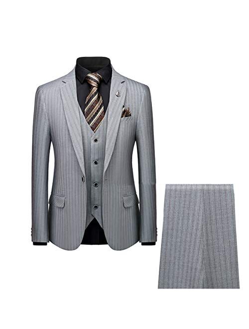 Cloudstyle Mens 3 Piece Stripe Suits Slim Fit 1 Button Formal Tux Suit Dinner Outfit