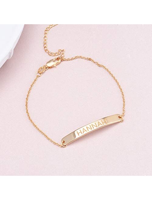 LONAGO Personalized Name Plate Gold Bar Bracelet with Simulated Birthstone Inspirational Gift Handmade Customized Engraved Initial ID Coordinates Charm