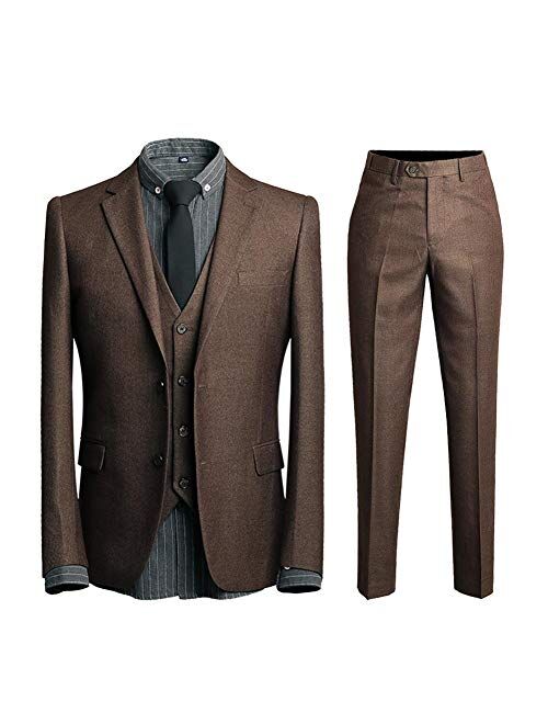 Mens 3 Piece Suit Set Formal 2 Button Slim Fit Dinner Tux Dress Blazer Vest Pants