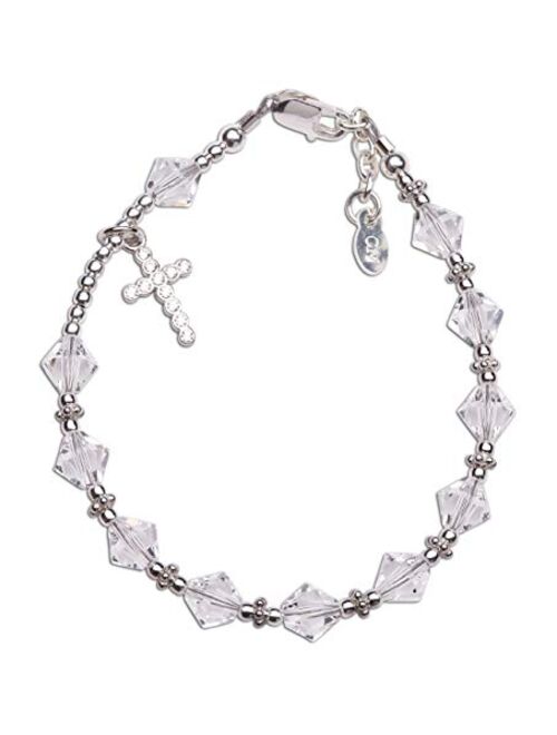 Children's Sterling Silver First Communion Rosary Bracelet with High End Crystals and CZ Cross (6-6.5")