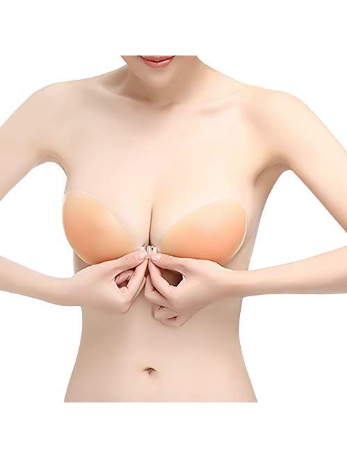 Shiningqueen Adhesive Bra, Silicone Sticky Strapless Bra Reusable Invisible Push Up Bra
