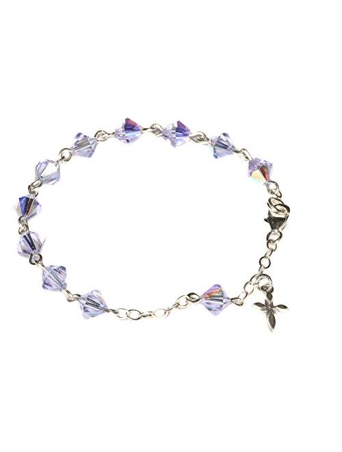 Girls Rosary Bracelet Made with Swarovski Crystals, Glass (Communion, Wedding, Reconciliation, Christmas, Easter, Gift)