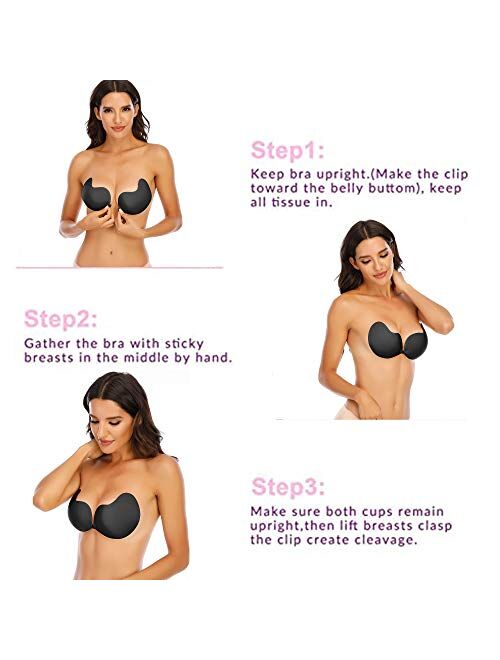 CAREONLINE Invisible Adhesive Bras, Strapless Sticky Bra Push up Backless Bras for Women