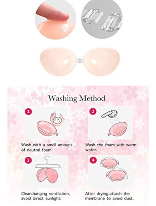 Adhesive Reusable Strapless Bra Invisible Silicone Stick on Push up Bras for Backless Dress, Pack of 2