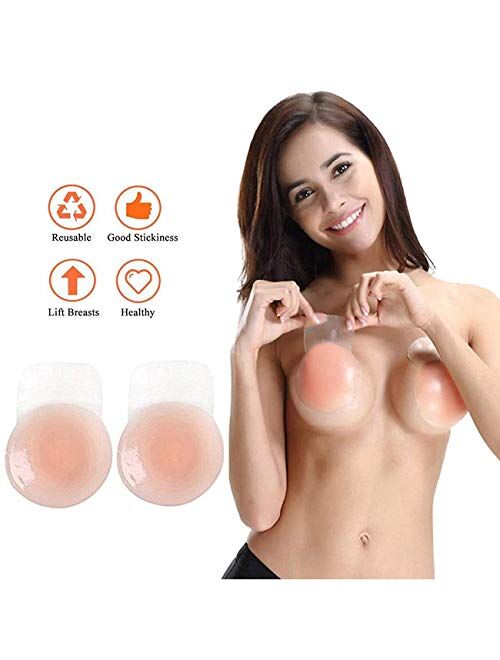 Nipplecovers Strapless Bra Silicone Neppleless Breast Lift Pasties Sticky Bras for Women 4.3 inch Pink