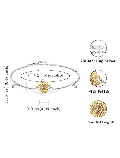 zaxsj Sunflower Ladybug Ring Bracelet Anklet Earrings Set: S925 Sterling Silver I Love You Forever Summer Jewelry Gifts for Women Girls