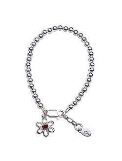 Girls Sterling Silver Simulated Birthstone Bracelet with Daisy Charm