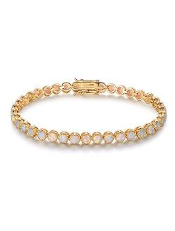Barzel White Rhodium, Gold & Rose Gold Plated Opal Created Crown Tennis Bracelet
