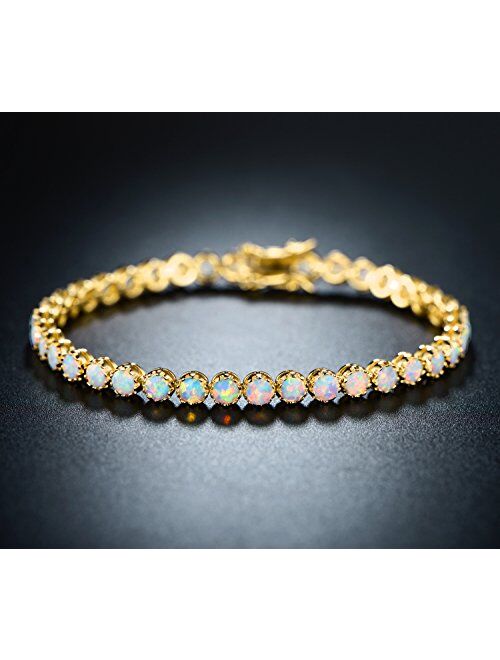 Barzel White Rhodium, Gold & Rose Gold Plated Opal Created Crown Tennis Bracelet