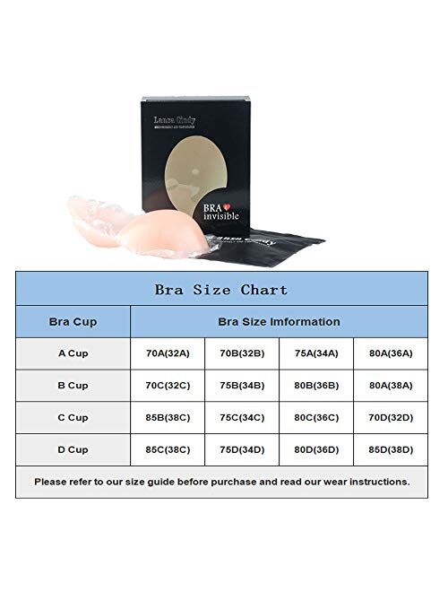 Lansa Cindy Silicone Strapless Bra, Self Adhesive Resuable Invisible Push up Bra for Woman