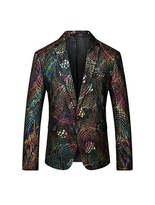 Mens Sports Coat Colorful Dinner Jacket Printed Blazer Show Prom