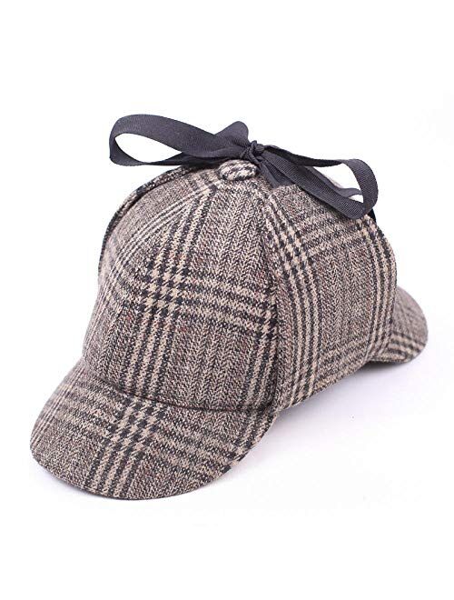 Unisex Sherlock Holmes Deerstalker Wool Tweed Cap with Ear Flaps