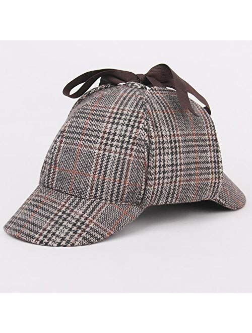 Unisex Sherlock Holmes Deerstalker Wool Tweed Cap with Ear Flaps
