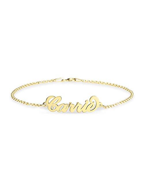 SISGEM Personalized Name Bracelet 925 Sterling Silver Custom Made with Any Names for Women Girls Custom Name Charm Jewelry Length Adjustable 6”-7.5”