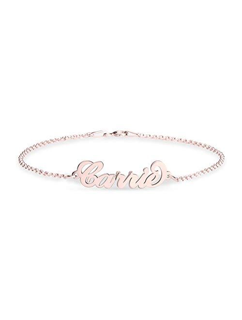 SISGEM Personalized Name Bracelet 925 Sterling Silver Custom Made with Any Names for Women Girls Custom Name Charm Jewelry Length Adjustable 6”-7.5”