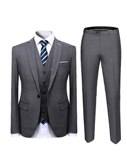 Mens Suit Solid Color Formal Business One Button 3-Piece Suit Wedding Slim Fit