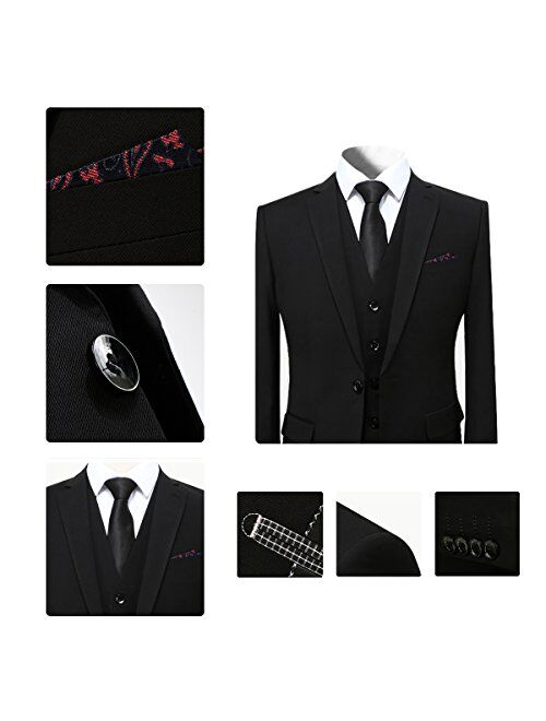 Cloudstyle Mens Suit Solid Color Formal Business One Button 3-Piece Suit Wedding Slim Fit