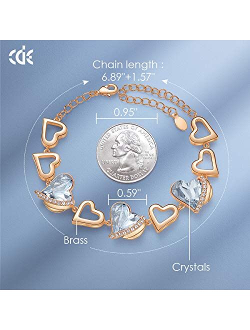 CDE Love Heart Bracelets for Women 18k Rose Gold Plated Link Bracelet Embellished with Crystals from Austria Valentines Day Jewelry Gift for Women Girlfriend